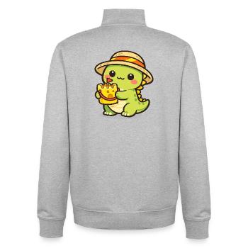 Kawaii Dino with Cake Hat - Unisex Organic Zip Sweatshirt by Stanley/Stella - heather grey - Back - AI Model Male 185 light (185cm)