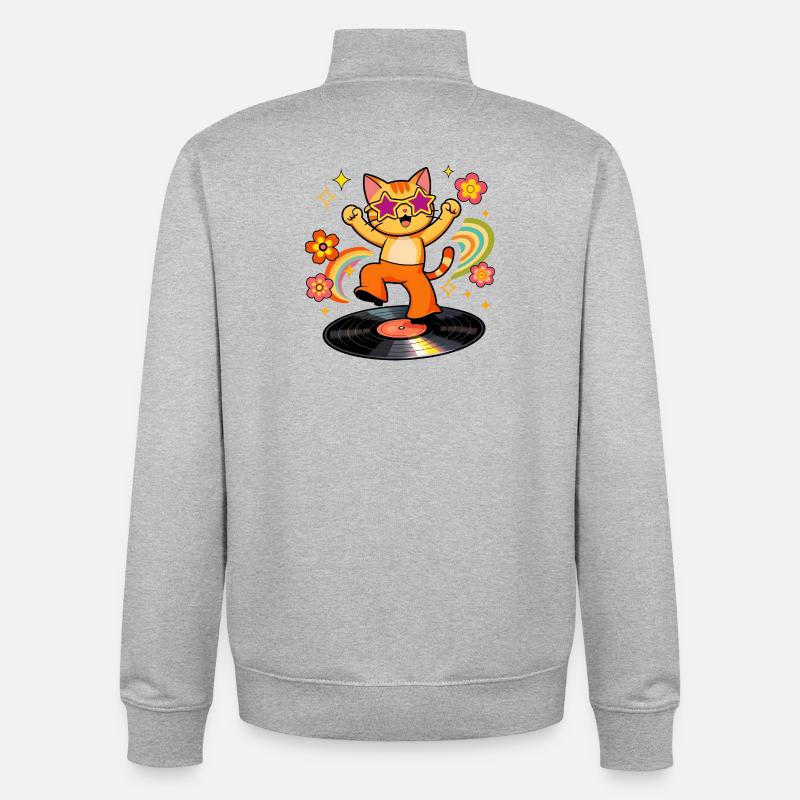 Disco-Katze auf farbigem Vinyl - Unisex Organic Zip Sweatshirt von Stanley/Stella - Grau meliert