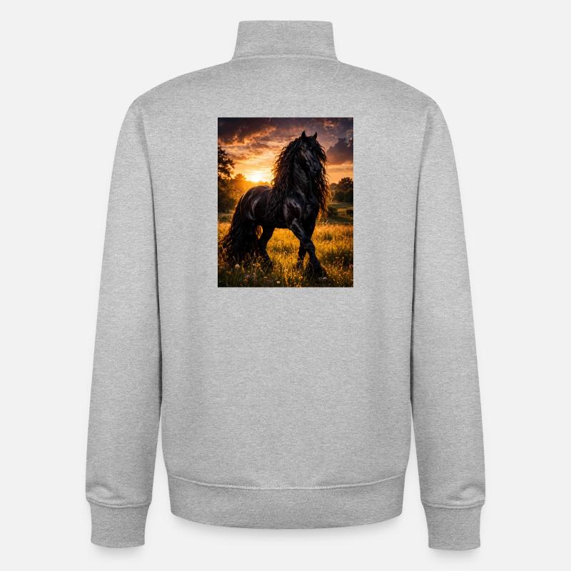 Cheval noir clair du soir - Sweat zippé unisexe en coton bio Stanley/Stella - gris chiné