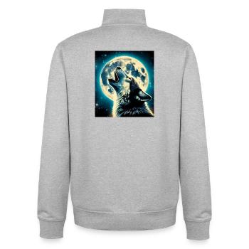 Wolf howls at the Full Moon - Unisex Organic Zip Sweatshirt by Stanley/Stella - heather grey - Back - AI Model Male 185 light (185cm)