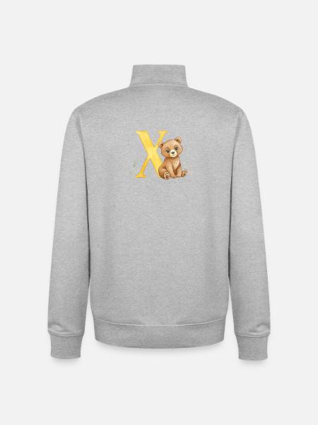 X og Teddy Bear akvarelmaleri - Stanley/Stella unisex sweatshirt med lynlås i økologisk - grå meleret