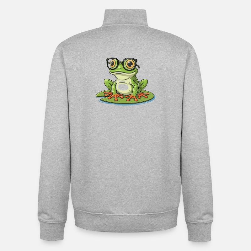 Smart Frog – lustiges Design mit Lunett - Unisex Organic Zip Sweatshirt von Stanley/Stella - Grau meliert