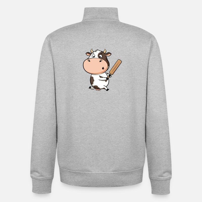 Sjov ko til cricket for børnefans - Stanley/Stella unisex sweatshirt med lynlås i økologisk - grå meleret