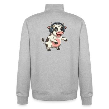 Vache dansante drôle DJ Techno Party dessin animé - Sweat zippé unisexe en coton bio Stanley/Stella - gris chiné - Dos - AI Model Male 185 light (185cm)