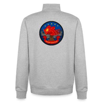 Oriflamme rouge: Drapeau et Forteresse - Sweat zippé unisexe en coton bio Stanley/Stella - gris chiné - Dos - AI Model Male 185 light (185cm)