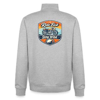 Ride Fast Stay Wild Motorrad Badge - Unisex Organic Zip Sweatshirt von Stanley/Stella - Grau meliert - Hinten - AI Model Male 185 light (185cm)