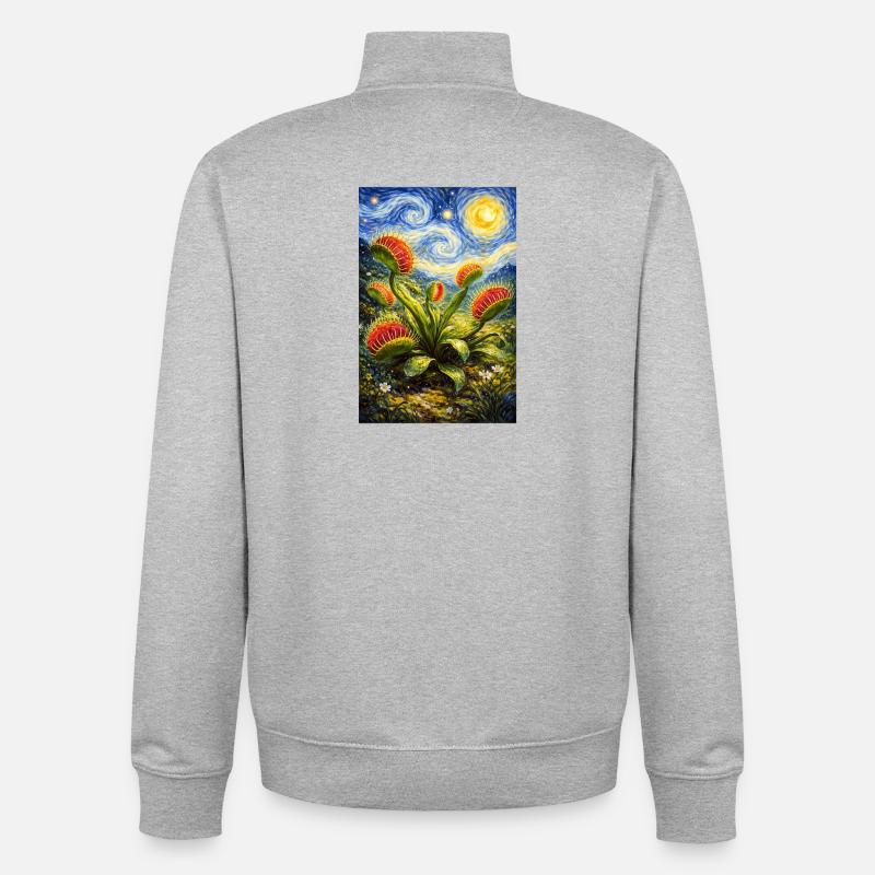 Venus Flytrap Starry Night - Unisex Organic Zip Sweatshirt by Stanley/Stella - heather grey