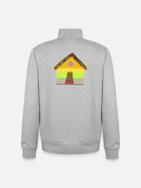 Colourful village house with thatched roof - Unisex Organic Zip Sweatshirt by Stanley/Stella - heather grey