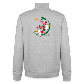  Gänse mit Blüten - Unisex Organic Zip Sweatshirt von Stanley/Stella - Grau meliert - Hinten - AI Model Male 185 light (185cm)