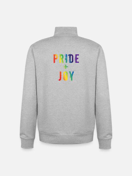 Conception typographique LGBTQ arc-en-ciel Pride Joy - Sweat zippé unisexe en coton bio Stanley/Stella - gris chiné