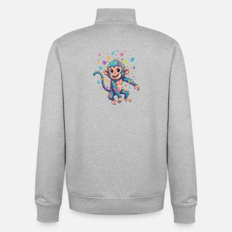 Bunter Farbaffe Spritzbild - Unisex Organic Zip Sweatshirt von Stanley/Stella - Grau meliert