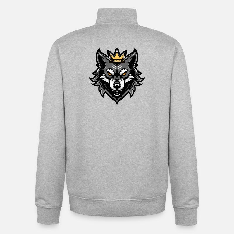 Wolf Head Crown - Unisex Organic Zip Sweatshirt by Stanley/Stella - heather grey