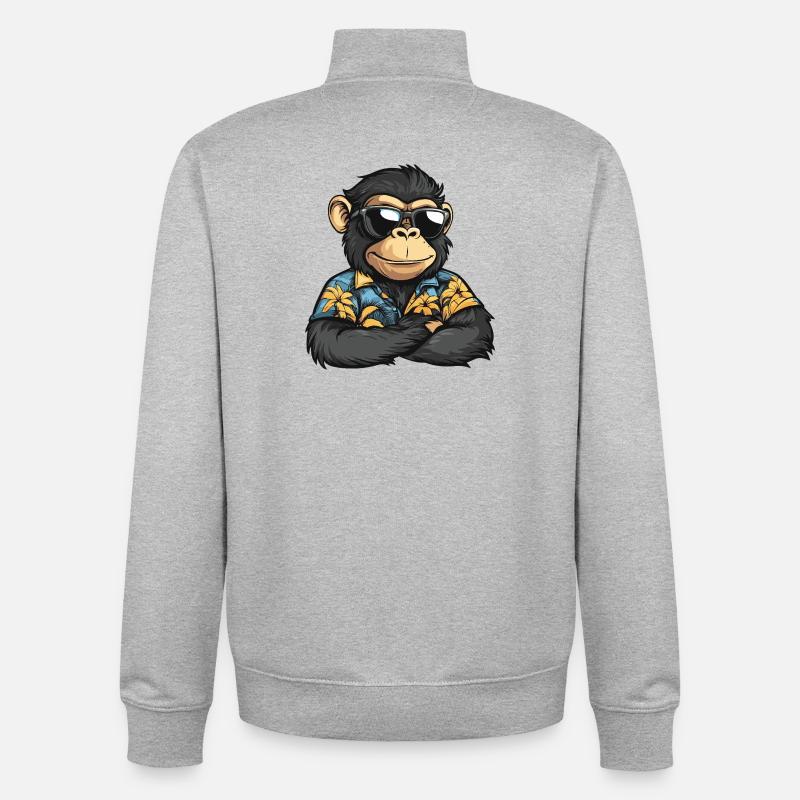 Vacances de bandes dessinées Singe - Sweat zippé unisexe en coton bio Stanley/Stella - gris chiné