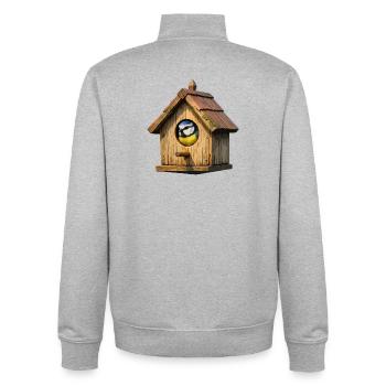Niche à oiseaux bleu - Sweat zippé unisexe en coton bio Stanley/Stella - gris chiné - Dos - AI Model Male 185 light (185cm)