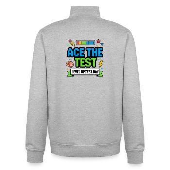 Ace the Test Level Up Test Day Gamer - Unisex Organic Zip Sweatshirt von Stanley/Stella - Grau meliert - Hinten - AI Model Male 185 light (185cm)
