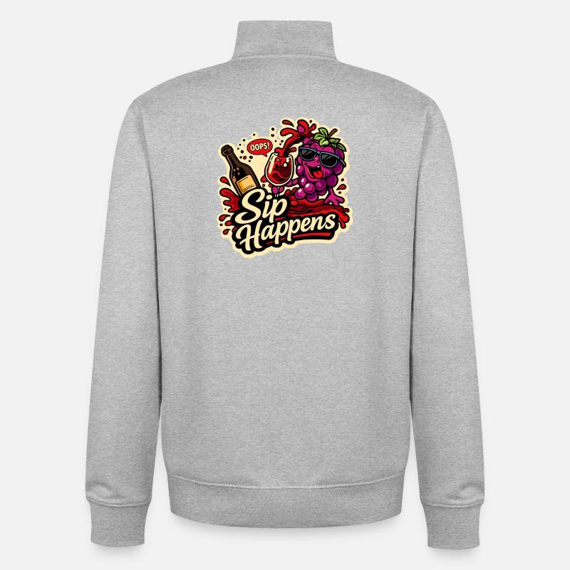 Sip Happens Grapes Comic - Sweat zippé unisexe en coton bio Stanley/Stella - gris chiné