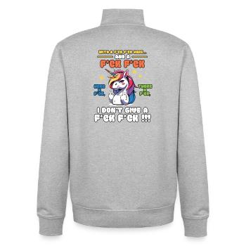 Buntes Einhorn mit frechem Spruch Old Mcdonald - Unisex Organic Zip Sweatshirt von Stanley/Stella - Grau meliert - Hinten - AI Model Male 185 light (185cm)