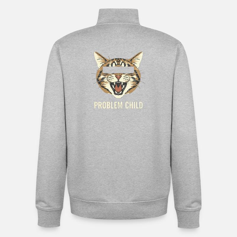 Problem Child Katzenmotiv - Unisex Organic Zip Sweatshirt von Stanley/Stella - Grau meliert