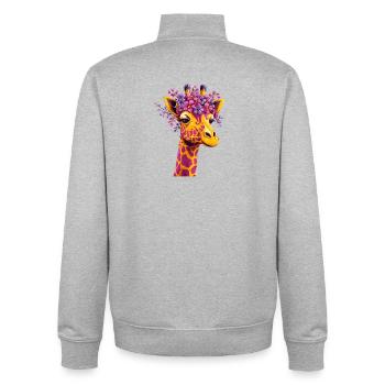 Explosion de couleurs de la couronne de fleurs de girafe - Sweat zippé unisexe en coton bio Stanley/Stella - gris chiné - Dos - AI Model Male 185 light (185cm)
