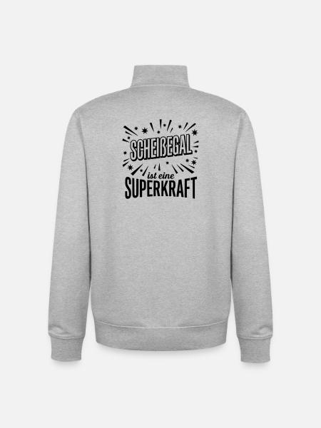 Scheissegal Superkraft - Lustiger Spruch Slogan - Unisex Organic Zip Sweatshirt von Stanley/Stella - Grau meliert