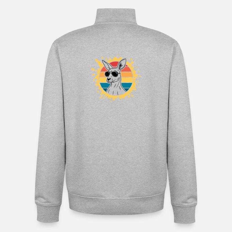 Kangourou silhouette retro soleil - Sweat zippé unisexe en coton bio Stanley/Stella - gris chiné