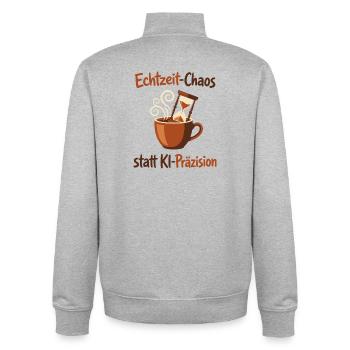 KI-Chaos Kaffee Human Design - Unisex Organic Zip Sweatshirt von Stanley/Stella - Grau meliert - Hinten - AI Model Male 185 light (185cm)