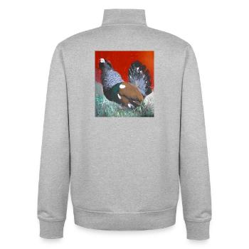 Red background pheasant in nature - Unisex Organic Zip Sweatshirt by Stanley/Stella - heather grey - Back - AI Model Male 185 light (185cm)