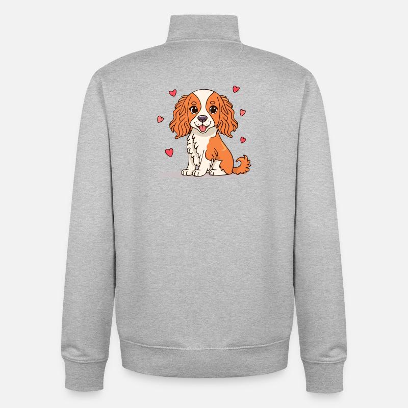 Cavalier Spaniel (Comic) - Unisex Organic Zip Sweatshirt by Stanley/Stella - heather grey