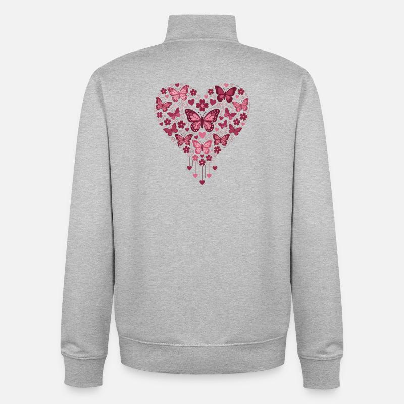 Cœur Papillon Fleuri Éclat - Sweat zippé unisexe en coton bio Stanley/Stella - gris chiné