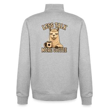 Lama Shirt Less Talk More Coffee - Unisex Organic Zip Sweatshirt by Stanley/Stella - heather grey - Back - AI Model Male 185 light (185cm)