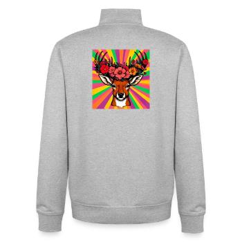 Deer with Flowers - Unisex Organic Zip Sweatshirt by Stanley/Stella - heather grey - Back - AI Model Male 185 light (185cm)