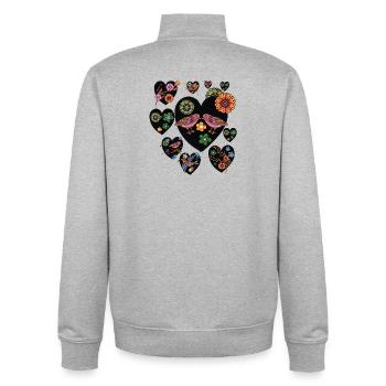 Art populaire des tourtereaux - Sweat zippé unisexe en coton bio Stanley/Stella - gris chiné - Dos - AI Model Male 185 light (185cm)