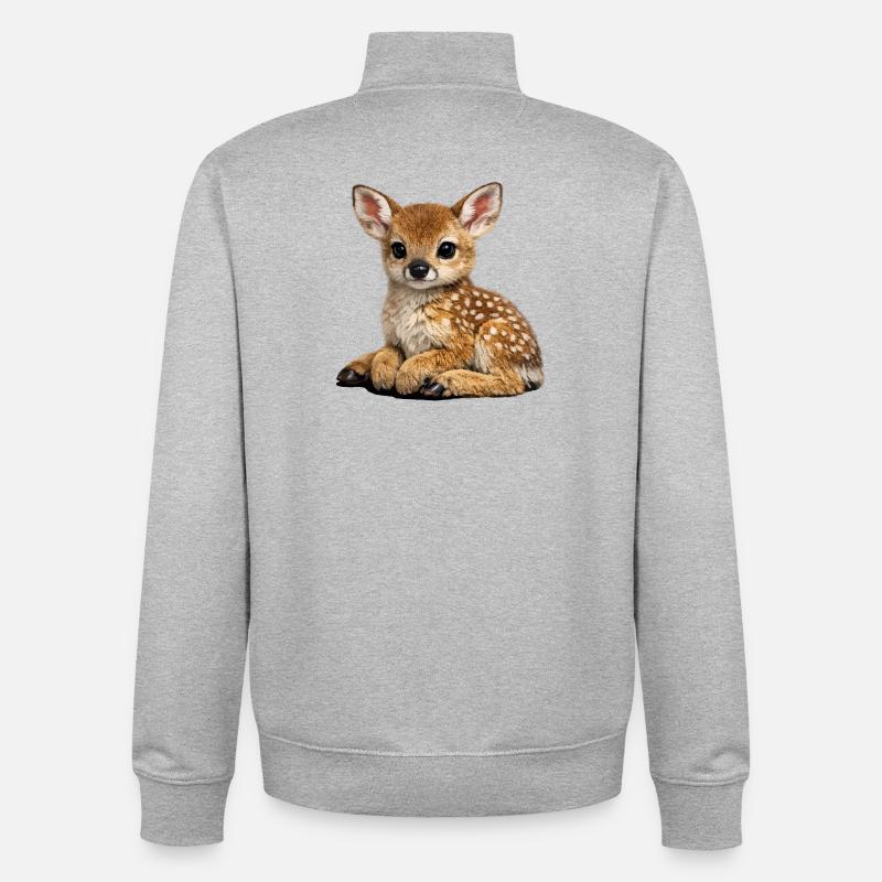 Illustration du garçon cerf mignon - Sweat zippé unisexe en coton bio Stanley/Stella - gris chiné