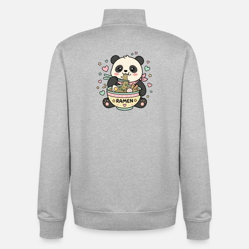 Kawaii Panda Ramen - Sweat zippé unisexe en coton bio Stanley/Stella - gris chiné