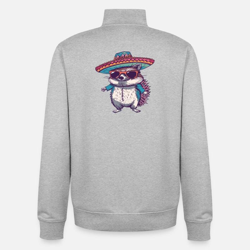 Igel Comic Lustig Sombrero - Unisex Organic Zip Sweatshirt von Stanley/Stella - Grau meliert