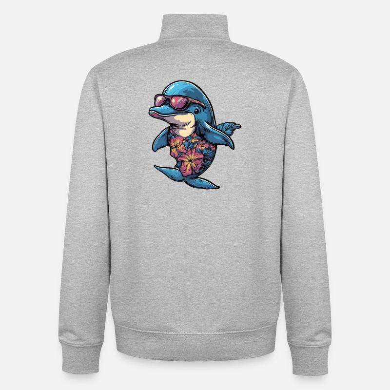 Vacances de bandes dessinées Dolphin - Sweat zippé unisexe en coton bio Stanley/Stella - gris chiné