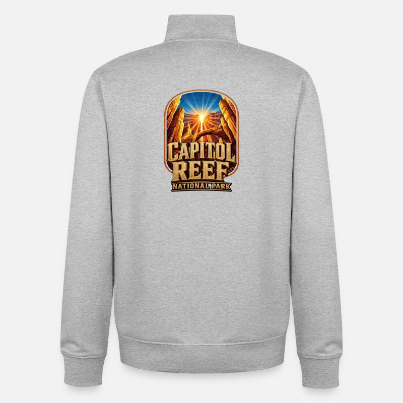 Lever de soleil du Capitol Reef - Sweat zippé unisexe en coton bio Stanley/Stella - gris chiné