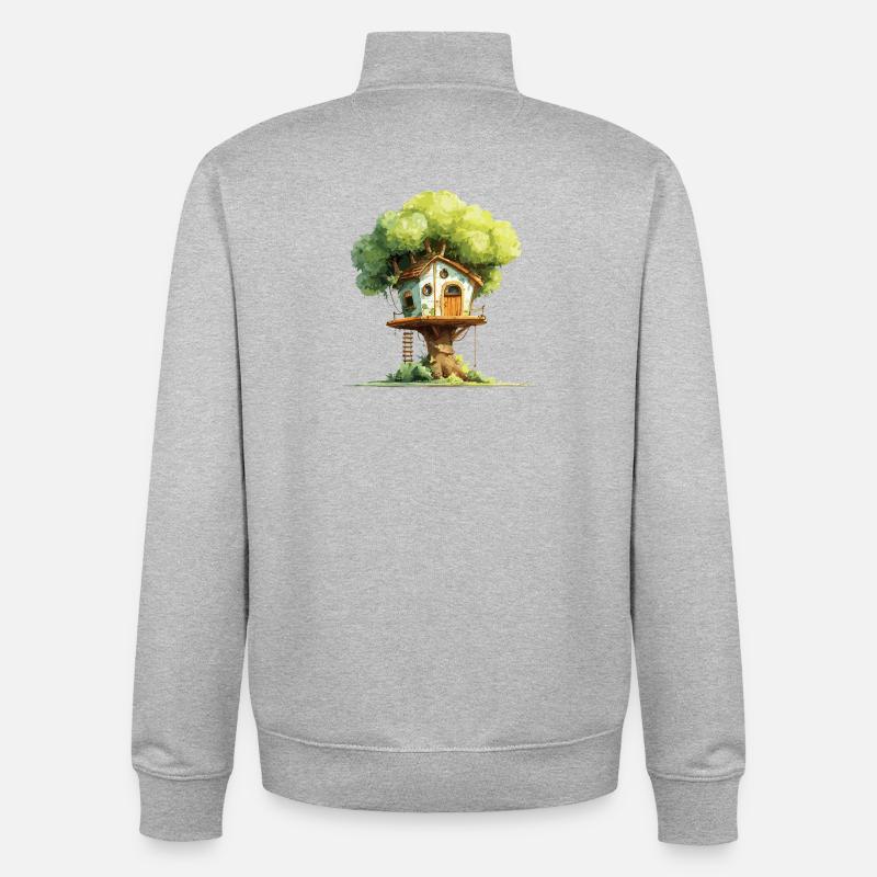 Cabane dans l’arbre dans la canopée - Sweat zippé unisexe en coton bio Stanley/Stella - gris chiné
