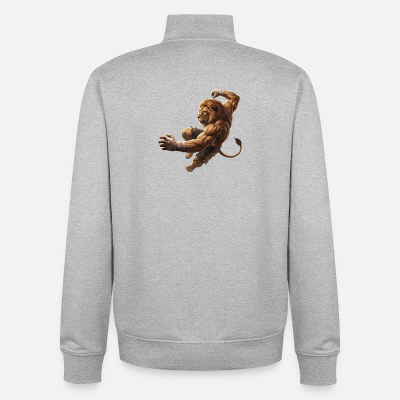 Löwe im Sprung - Unisex Organic Zip Sweatshirt von Stanley/Stella - Grau meliert