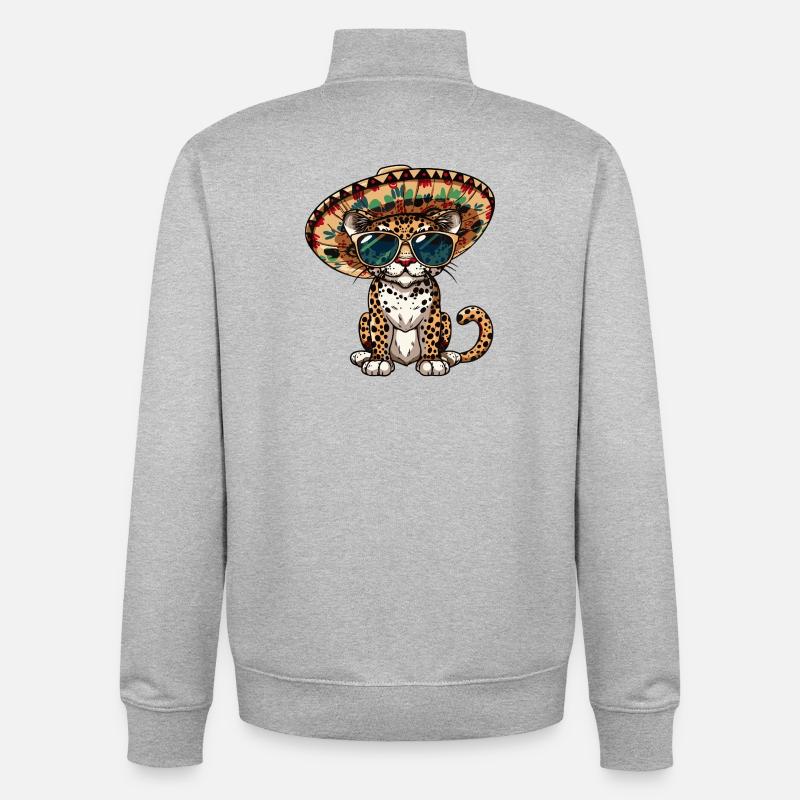 Leopard Comic Funny Sombrero - Unisex Organic Zip Sweatshirt by Stanley/Stella - heather grey