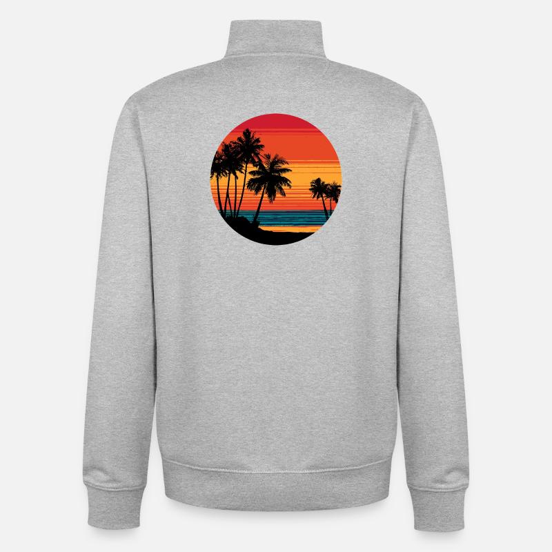 Palm Trees Beach Sunset Rétro - Sweat zippé unisexe en coton bio Stanley/Stella - gris chiné