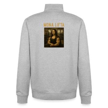 Mona Lifta Leonardo da Vinci Haltérophilie amusante - Sweat zippé unisexe en coton bio Stanley/Stella - gris chiné - Dos - AI Model Male 185 light (185cm)