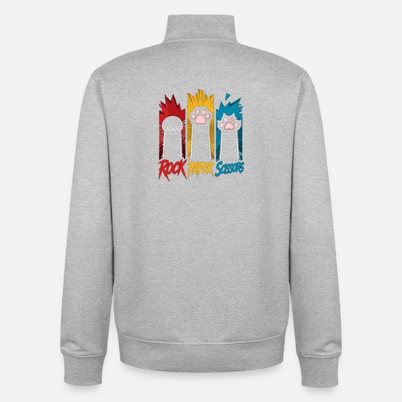 Trio Pierre-Papier-Ciseaux Pattes de Chat - Sweat zippé unisexe en coton bio Stanley/Stella - gris chiné