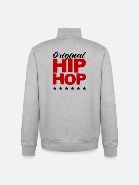 Hip Hop Lettering Red Distressed - Unisex Organic Zip Sweatshirt by Stanley/Stella - heather grey