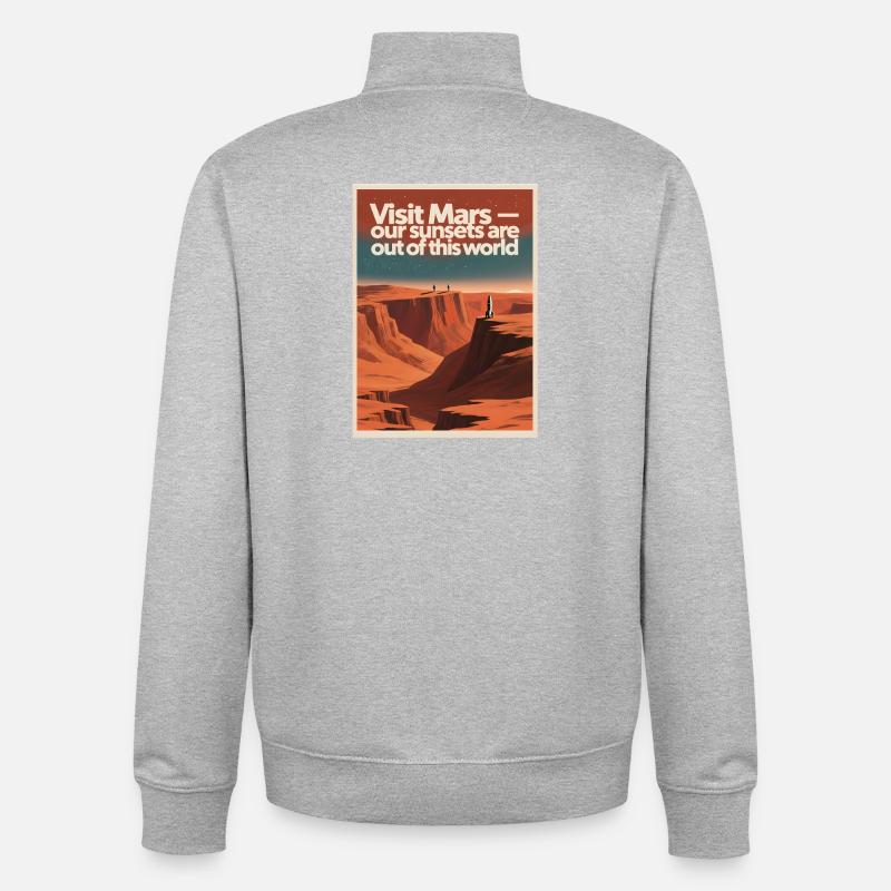 Visiting Mars | Retro Space Tour - Unisex Organic Zip Sweatshirt by Stanley/Stella - heather grey