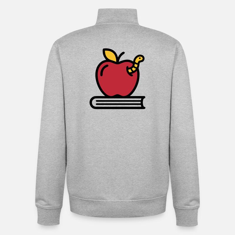 Apple Book Worm Elementary School - Unisex Organic Zip Sweatshirt by Stanley/Stella - heather grey