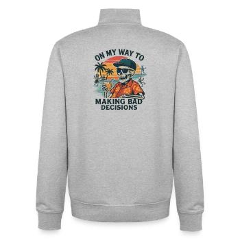 Holiday Humor On My Way To Making Bad Decisions - Unisex Organic Zip Sweatshirt by Stanley/Stella - heather grey - Back - AI Model Male 185 light (185cm)