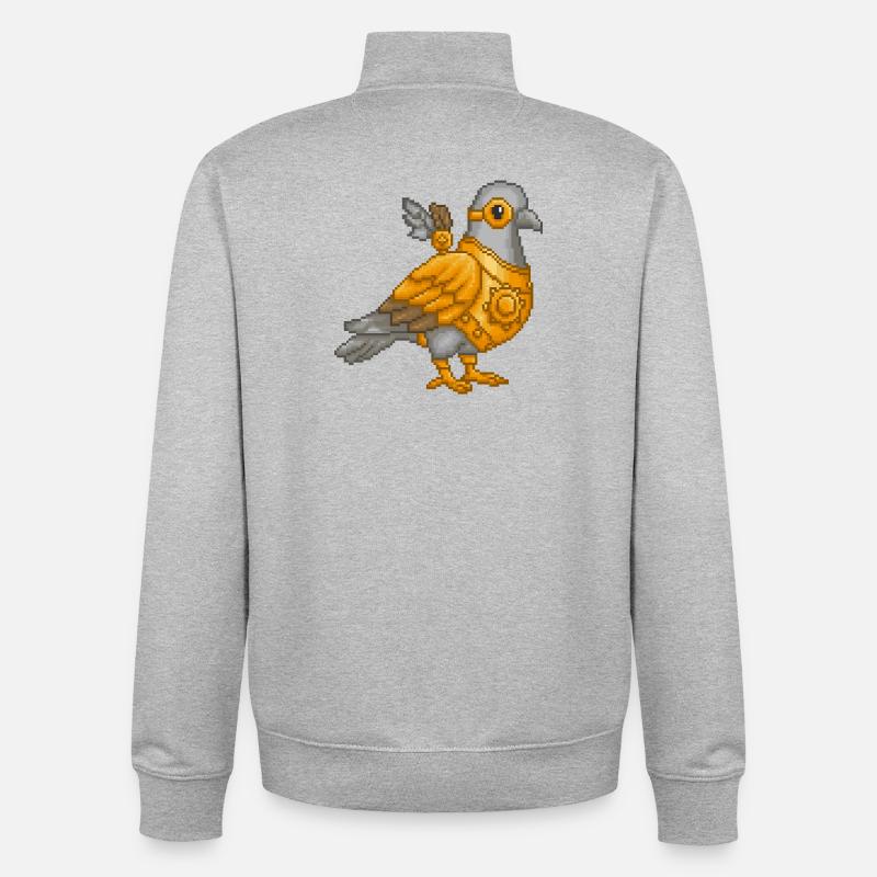 Steampunk Pigeon in Pixel Armor - Unisex Organic Zip Sweatshirt by Stanley/Stella - heather grey