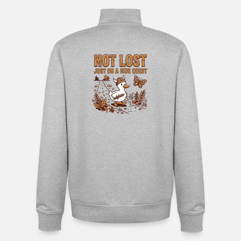 Canard TDAH - Juste en quête secondaire - Sweat zippé unisexe en coton bio Stanley/Stella - gris chiné