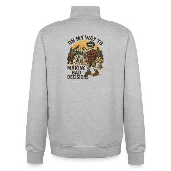 Camping Humor On My Way To Making Bad Decisions - Unisex Organic Zip Sweatshirt by Stanley/Stella - heather grey - Back - AI Model Male 185 light (185cm)